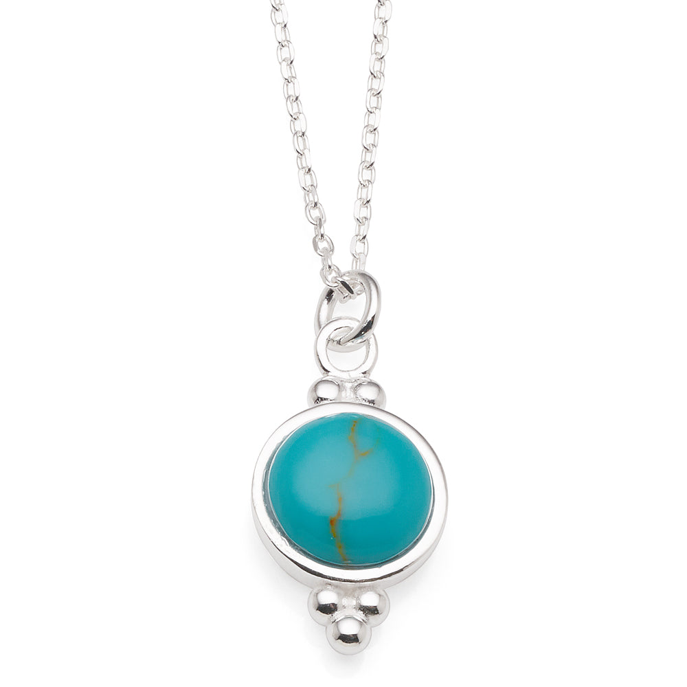 Sterling Silver Created Turquoise Dome Pendant On 40cm Cable