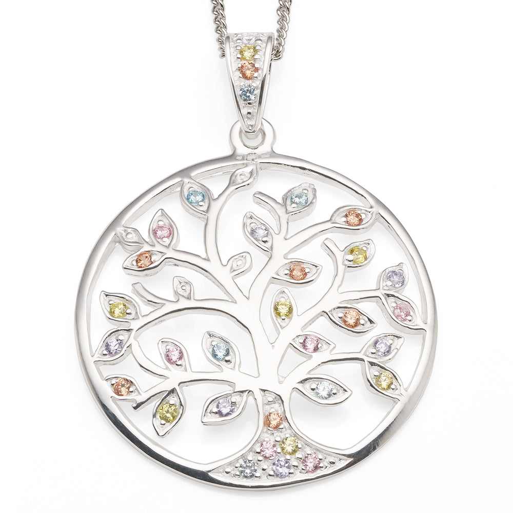 Sterling Silver Multi-Coloured Cubic Zirconia Tree Of Life P