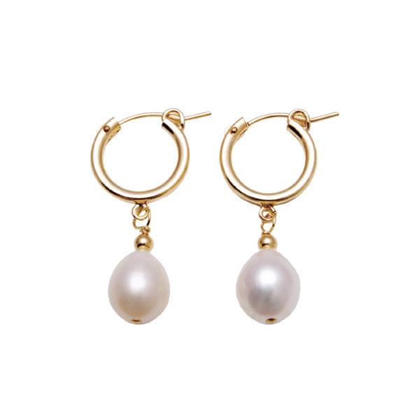 Von Treskow Gold Tone 15mm Oval Pearl Drop Hoops CKE06-Y