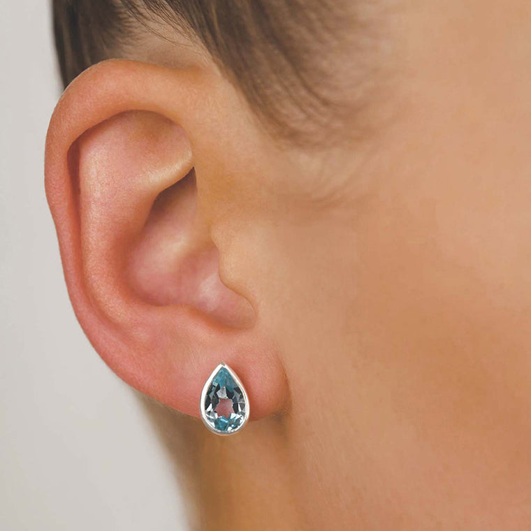 Von Treskow Sterling Silver Pear Shaped Blue Topaz Studs BTE