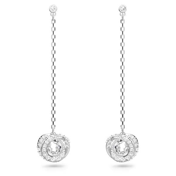 Swarovski 'Generation' Rhodium Plated Drop Chain Stud Earrin