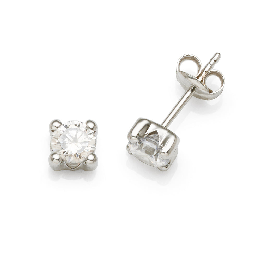 9ct White Gold 4mm Round Cubic Zirconia 4-Claw Studs