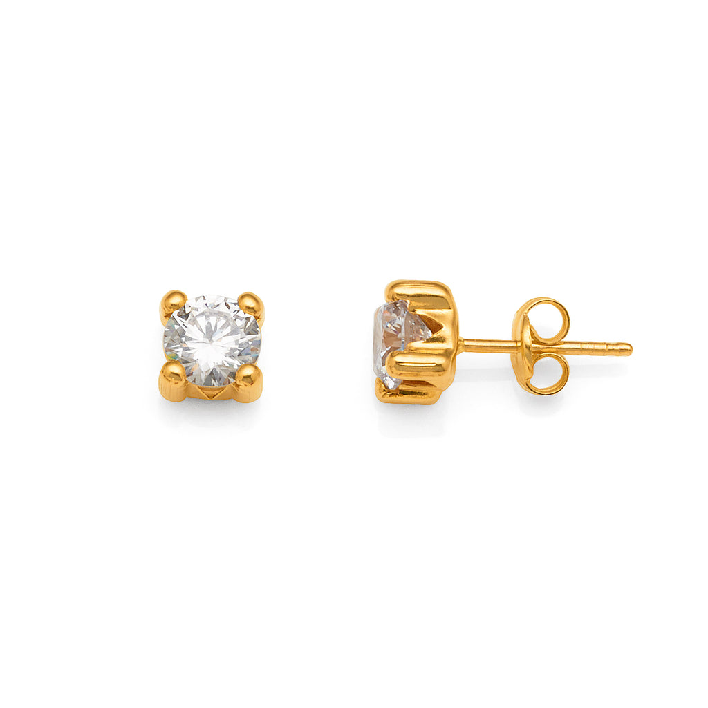 9ct Yellow Gold 5mm Round Cubic Zirconia Claw Set Studs