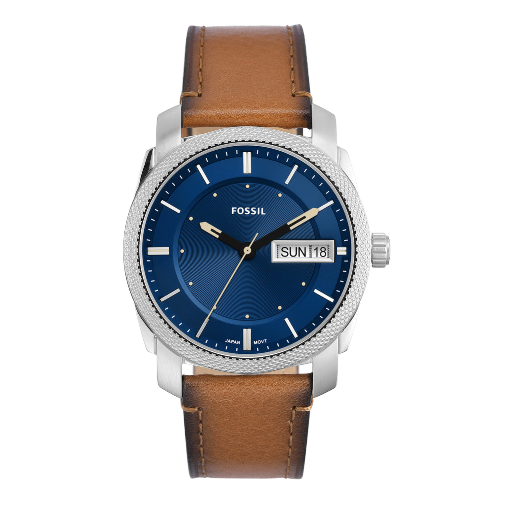 Fossil Machine Brown Leather Strap Blue Dial Watch FS5920