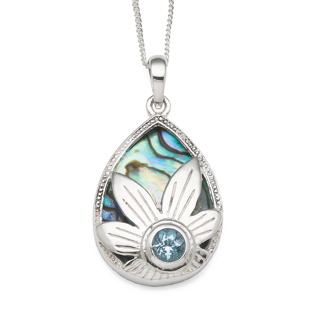 Sterling Silver Paua Shell & Blue Topaz 30x22mm Pendant