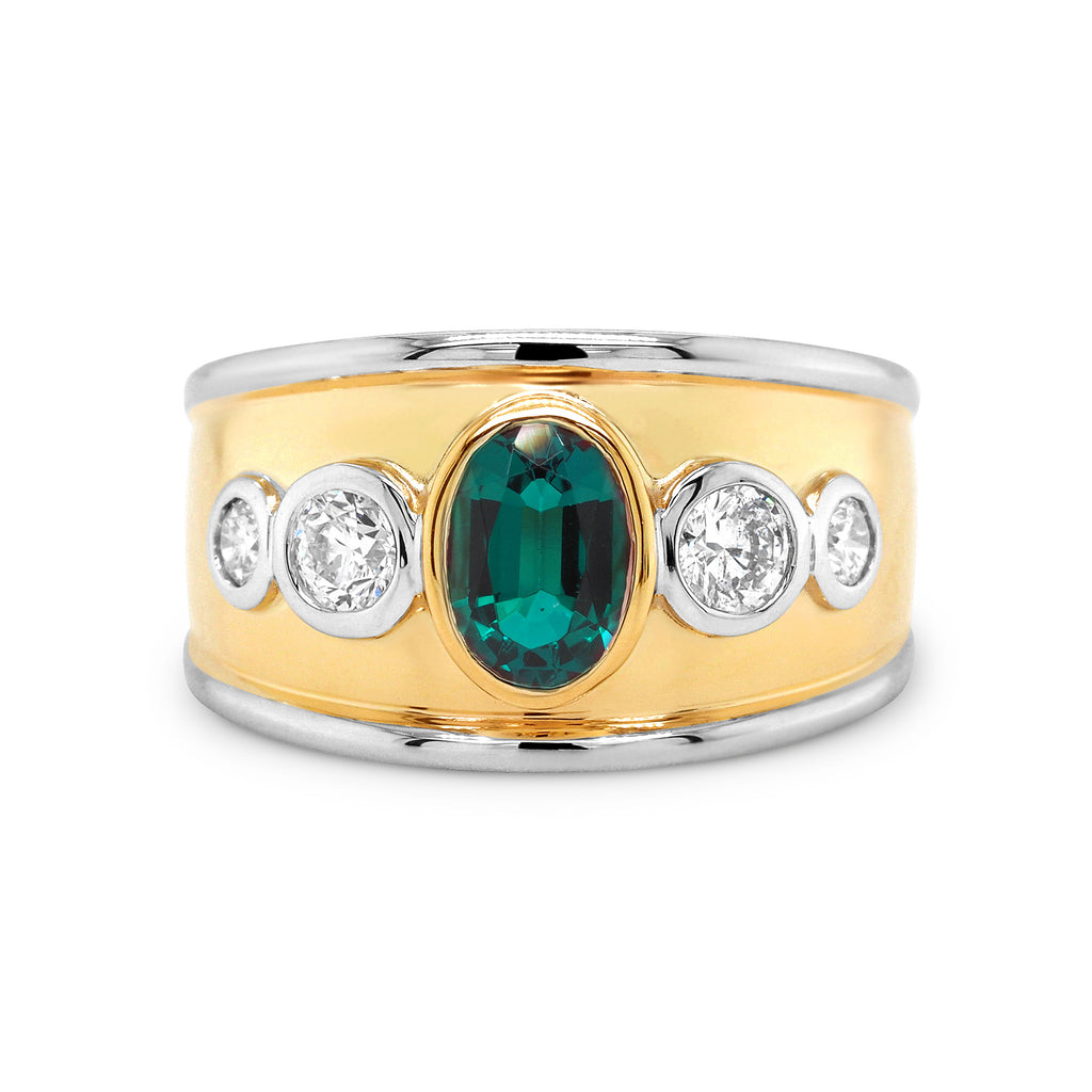 9ct Yellow Gold Oval Created Emerald & Diamond Ring TDW 0.50