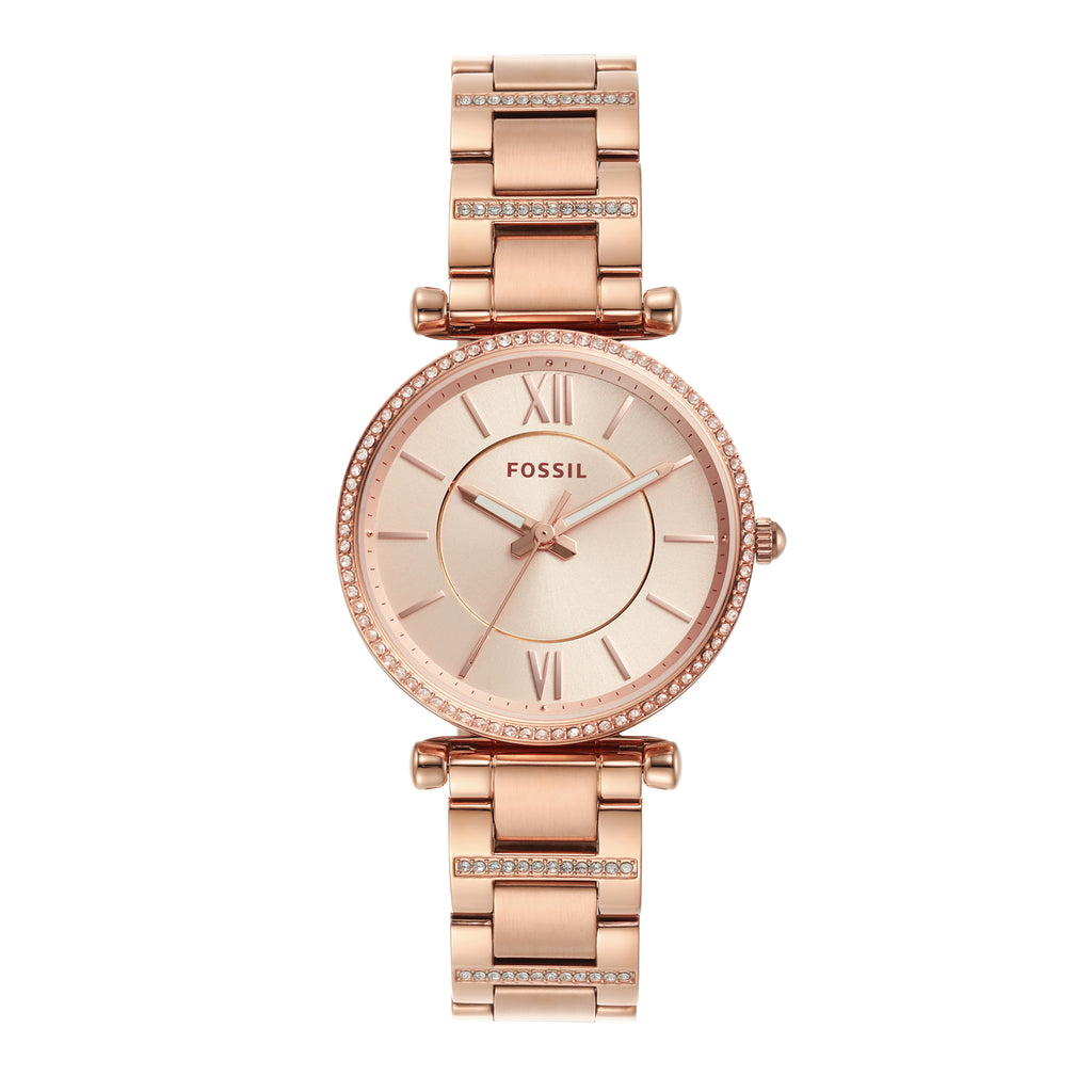 Fossil Carlie Rose-Tone Crystal Bezel Watch ES4301