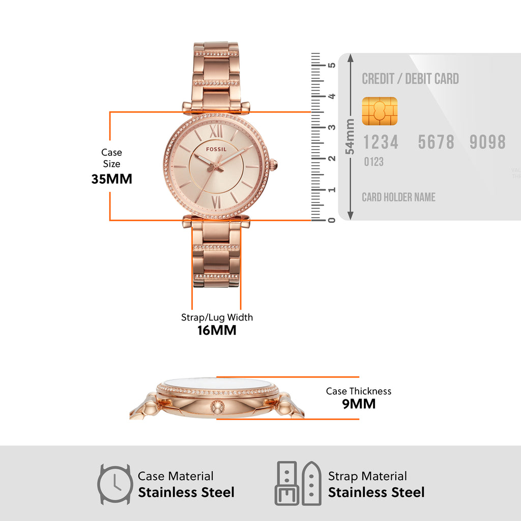 Fossil Carlie Rose-Tone Crystal Bezel Watch ES4301