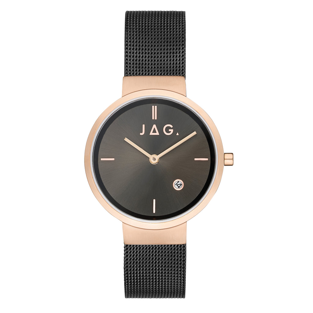 Jag 'Esme' Black Mesh & Rose Tone Watch J2612A