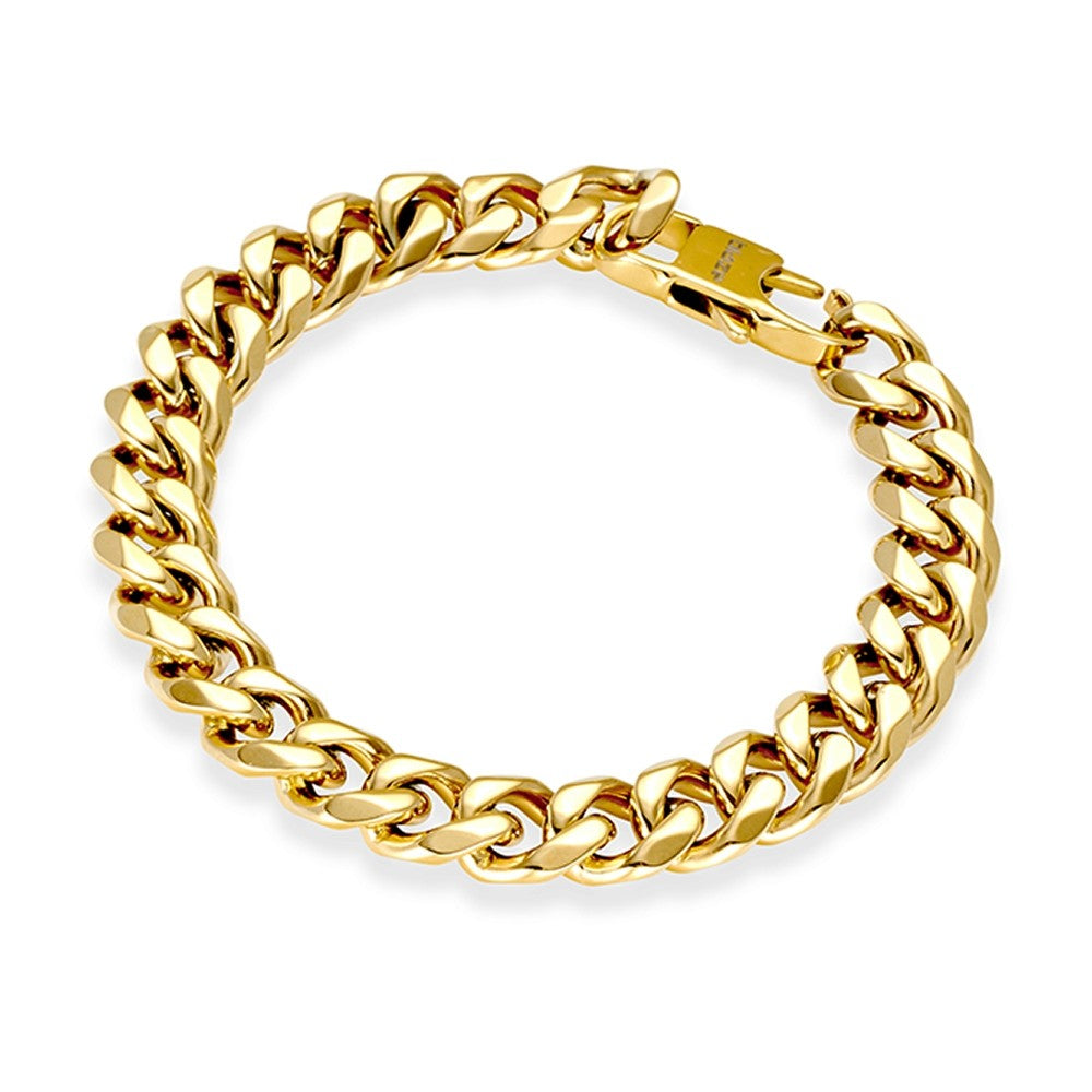 Blaze Gold Tone Stainless Steel Flat Curb Link 22cm Bracelet