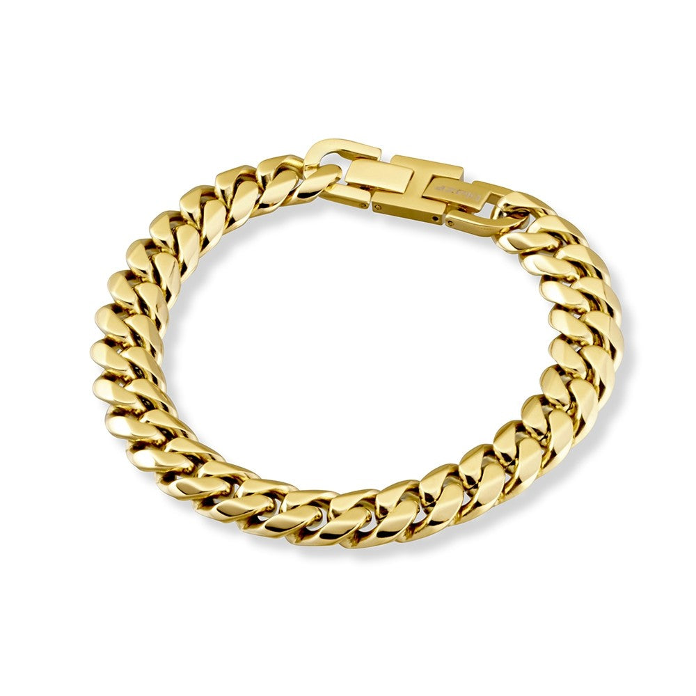 Blaze Stainless Steel Gold Tone Flat Curb Chain Link Bracele