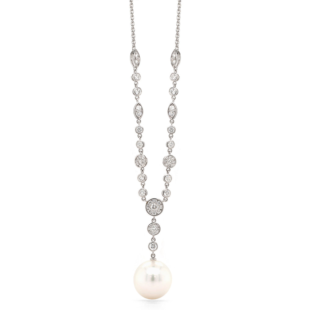 18ct White Gold Diamond & South Sea Pearl 45cm 'Y' Chain TDW