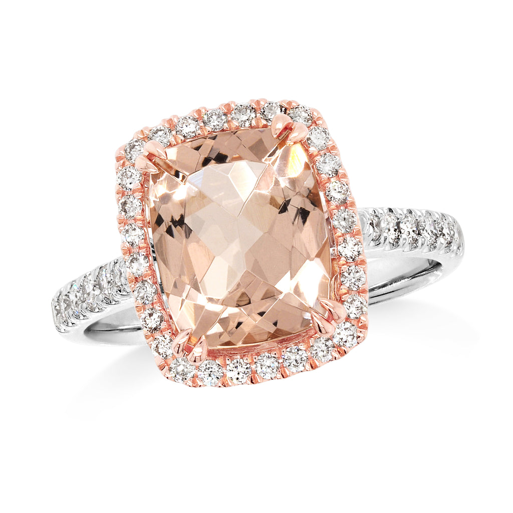 18ct White Gold Morganite & Diamond Halo Ring TDW: 0.36CT