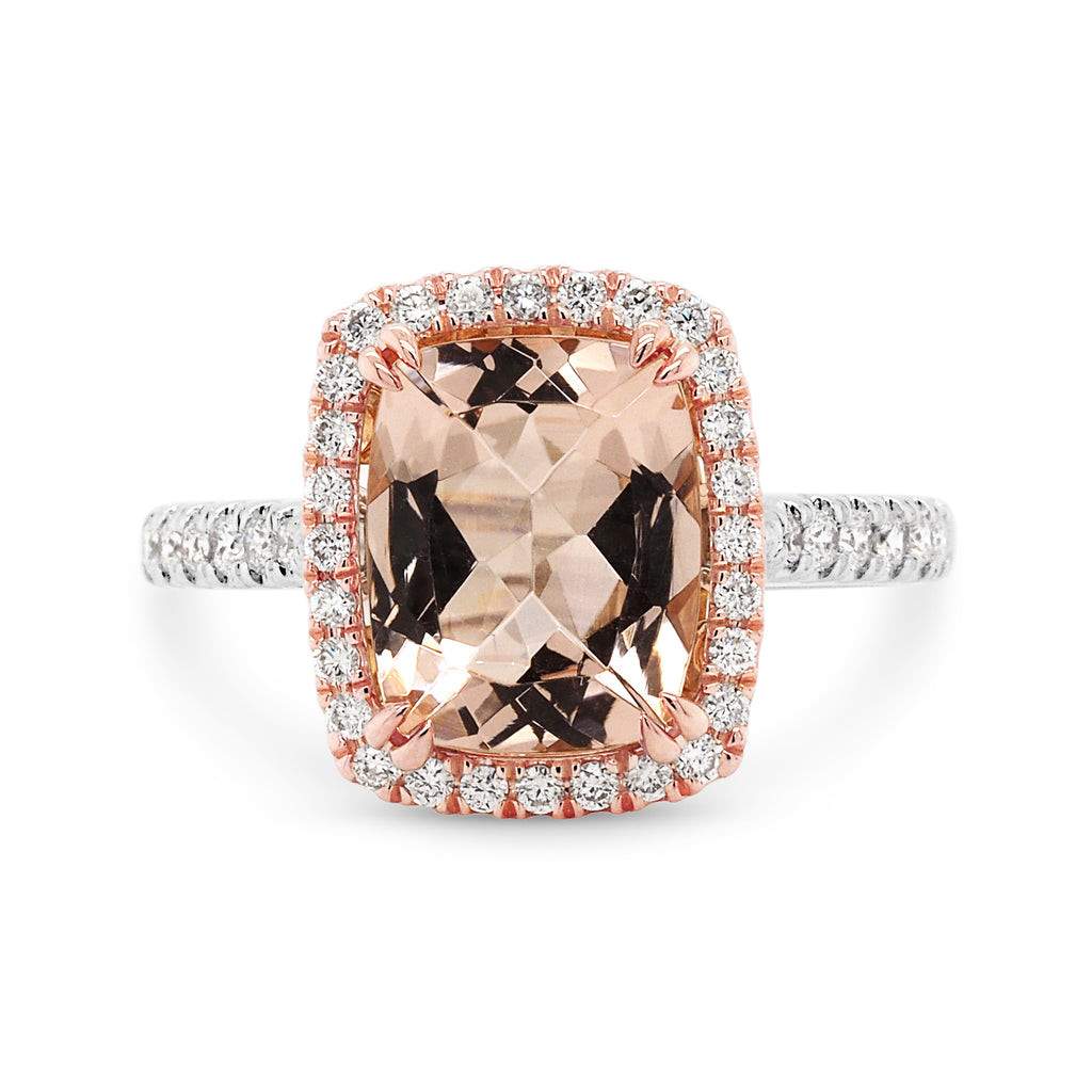 18ct White Gold Morganite & Diamond Halo Ring TDW: 0.36CT