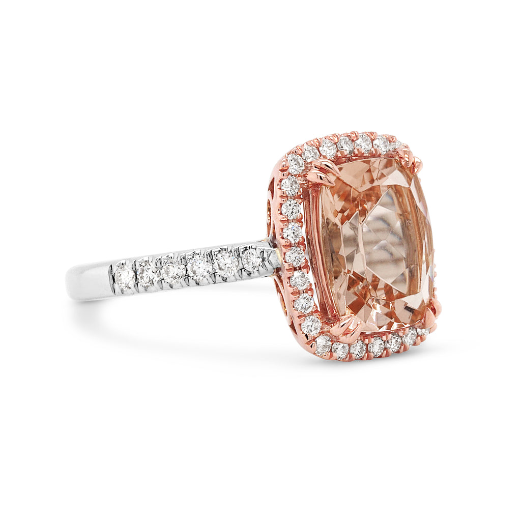 18ct White Gold Morganite & Diamond Halo Ring TDW: 0.36CT