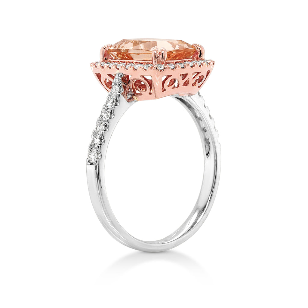 18ct White Gold Morganite & Diamond Halo Ring TDW: 0.36CT