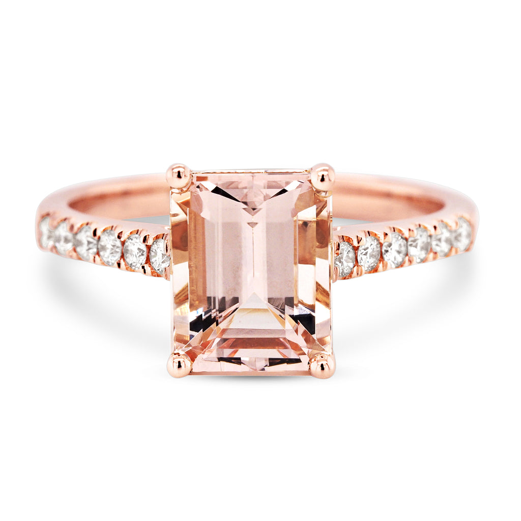 18ct Rose Gold Emerald Cut Morganite & Diamond Ring TDW 0.20