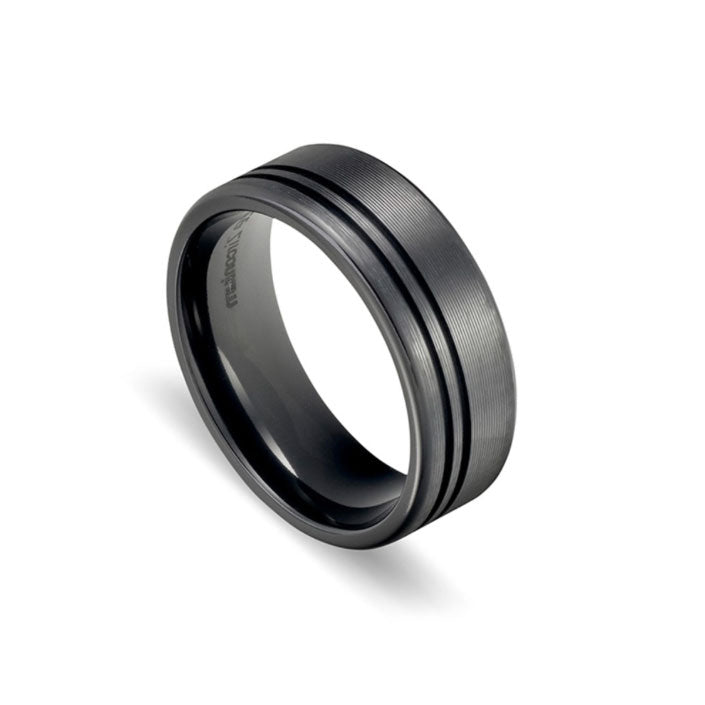 Blaze Zirconium Matte Black Double Engraved Line Ring