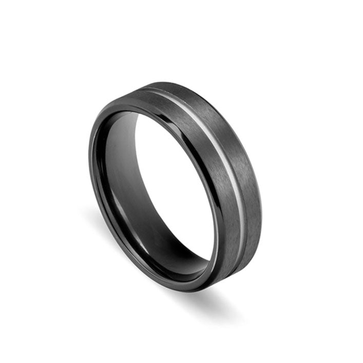 Blaze Zirconium Matte Black Ring With Polished Silver Centre