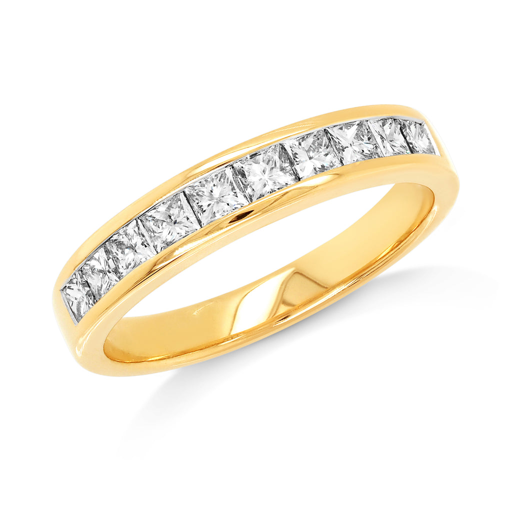 18ct Yellow Gold Channel Set Princess Cut Diamond Band