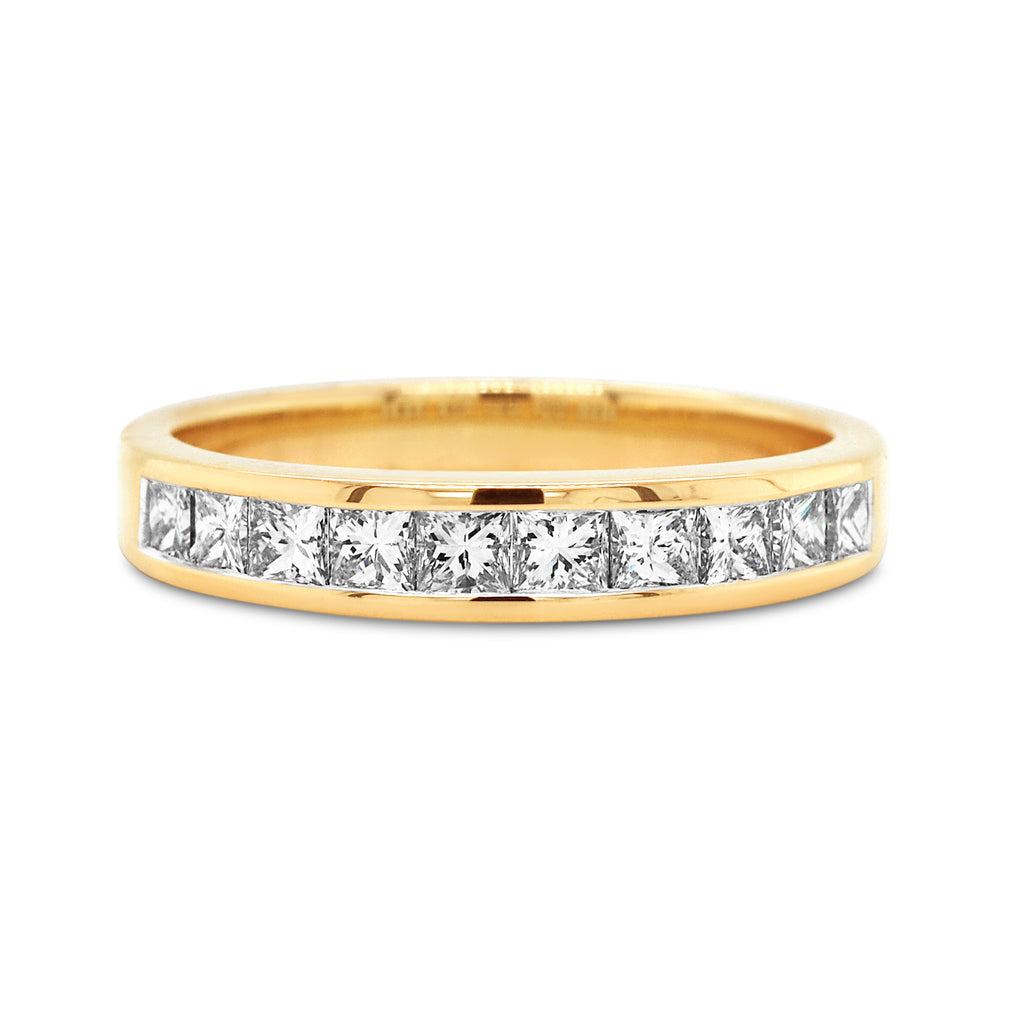 18ct Yellow Gold Channel Set Princess Cut Diamond Band