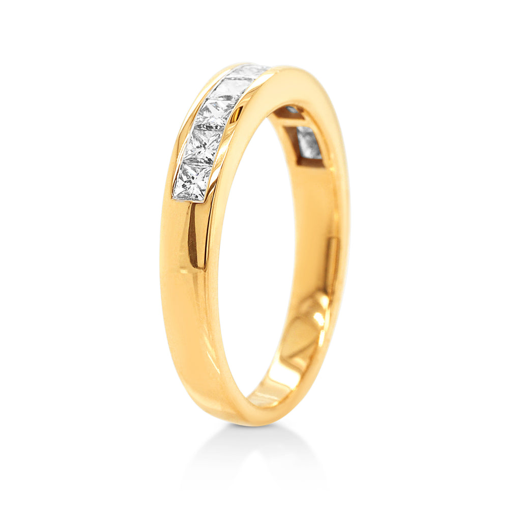 18ct Yellow Gold Channel Set Princess Cut Diamond Band