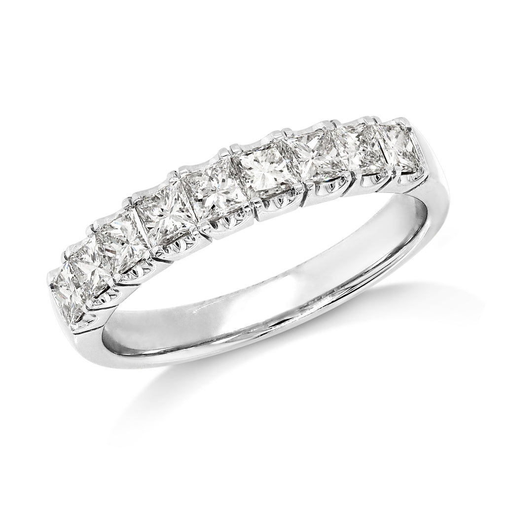 18ct White Gold Claw Set Princess Cut Diamond Band