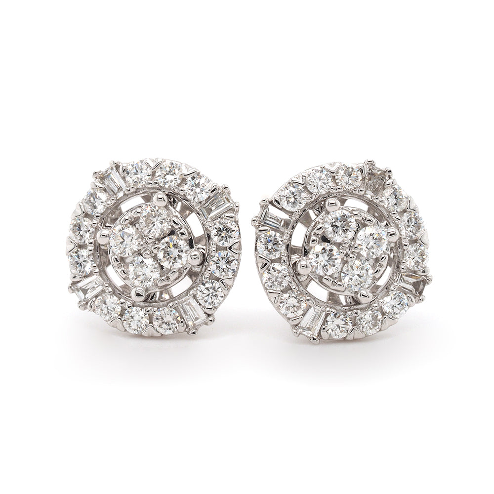 9ct White Gold Diamond Halo Cluster Stud Earrings TDW 0.52CT