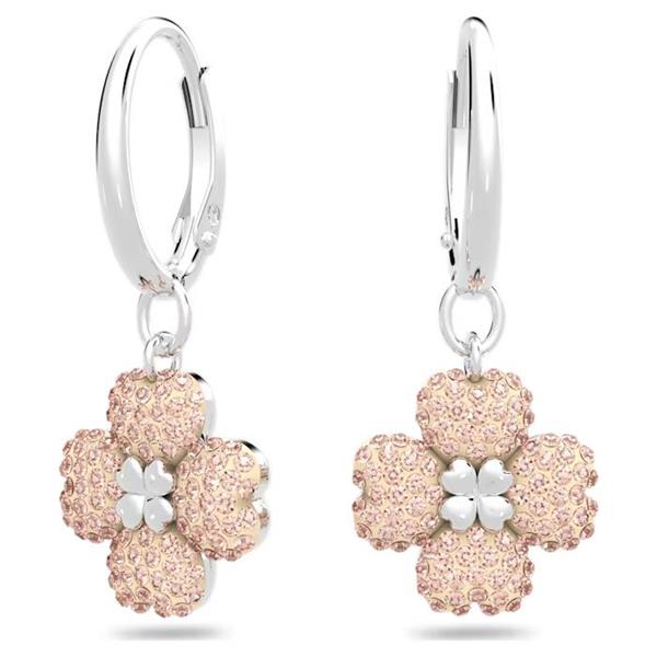 Swarovski Latisha Pink Crystal Flower Drop Hoop Earrings 563