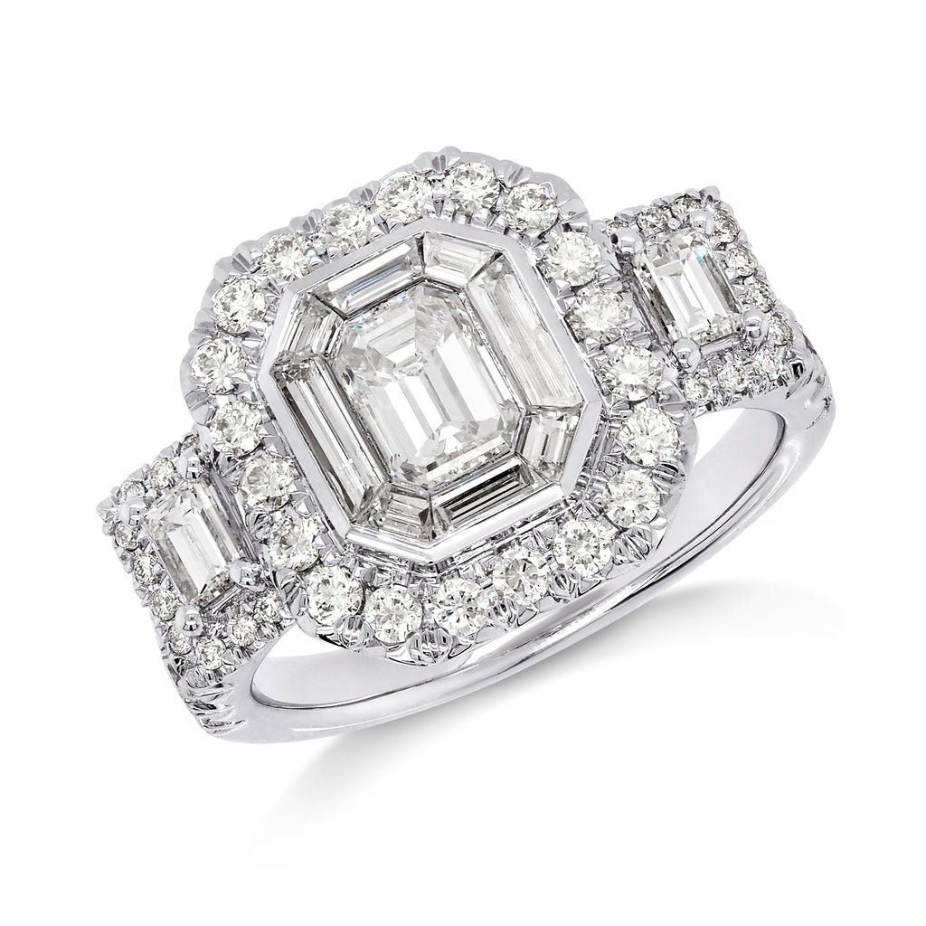 18ct White Gold Diamond Emerald Cut Trilogy Ring TDW: 2.06CT