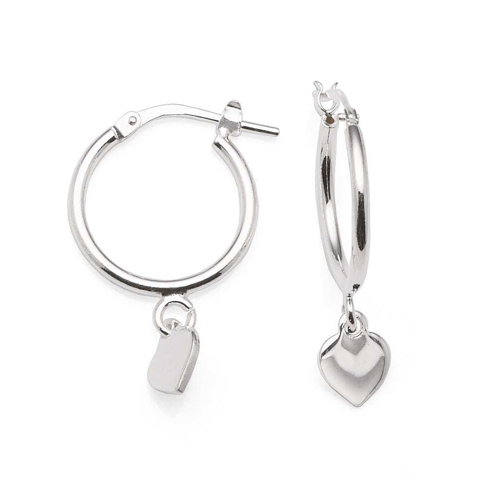 Sterling Silver Hanging Heart 12mm Hoop Earrings