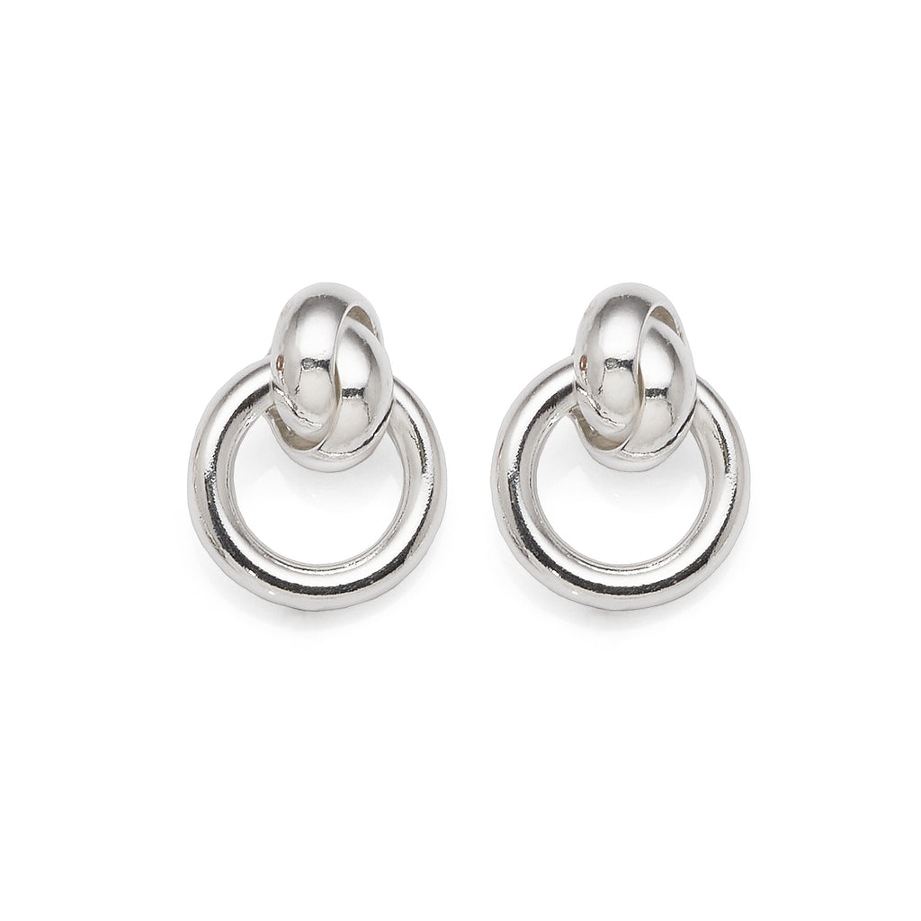 Sterling Silver Double Knot Stud Open Ring Earrings