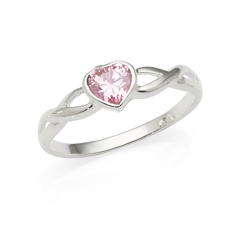 Sterling Silver Pink Cubic Zirconia Heart Crossover Shoulder