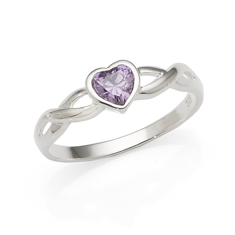 Sterling Silver 5mm Purple Cubic Zirconia Heart Ring