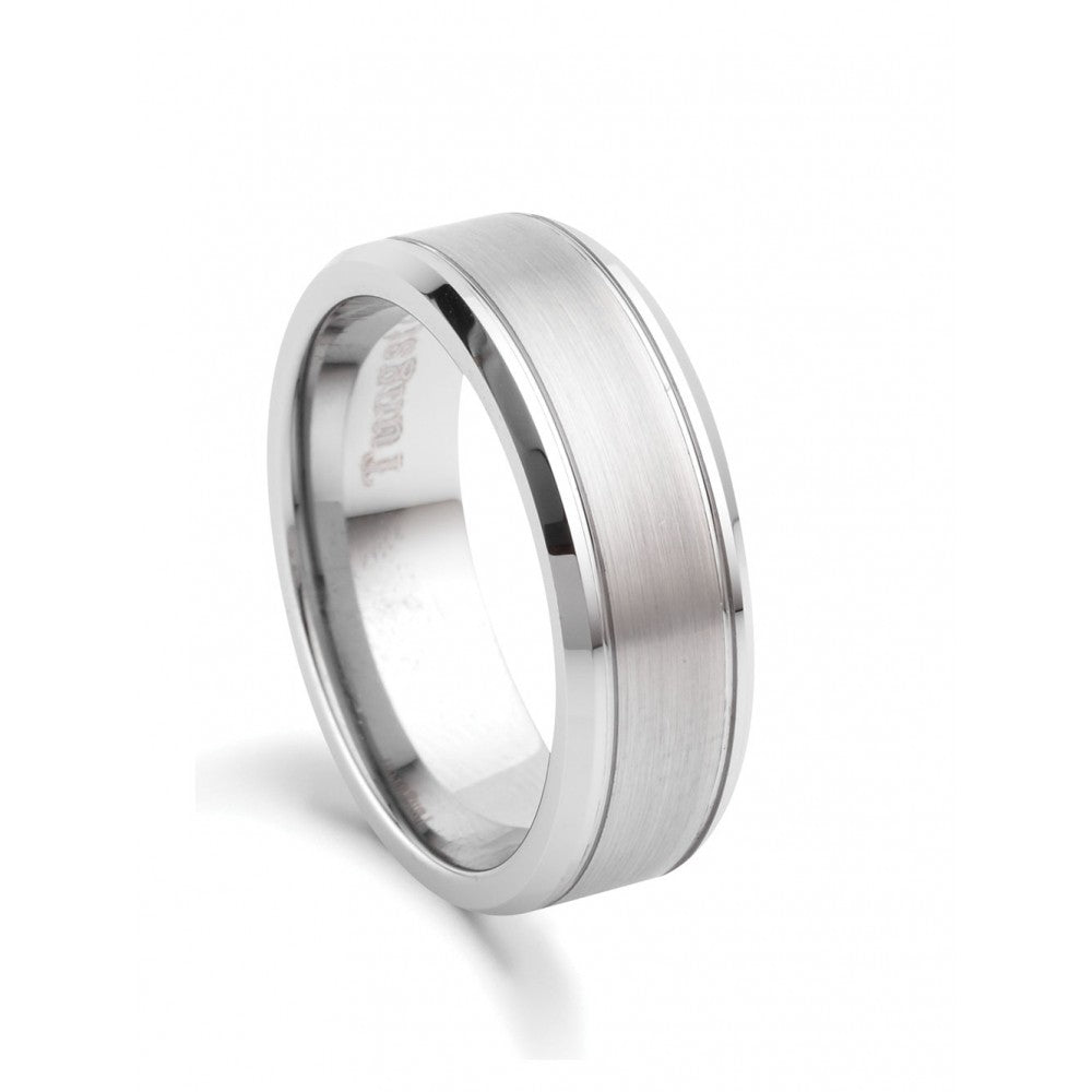 Blaze Tungsten Matte Finish Square Edge Ring Embossed Lines