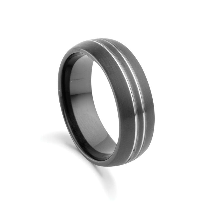 Blaze Tungsten Matte Black Ring With Double Polished Lines T