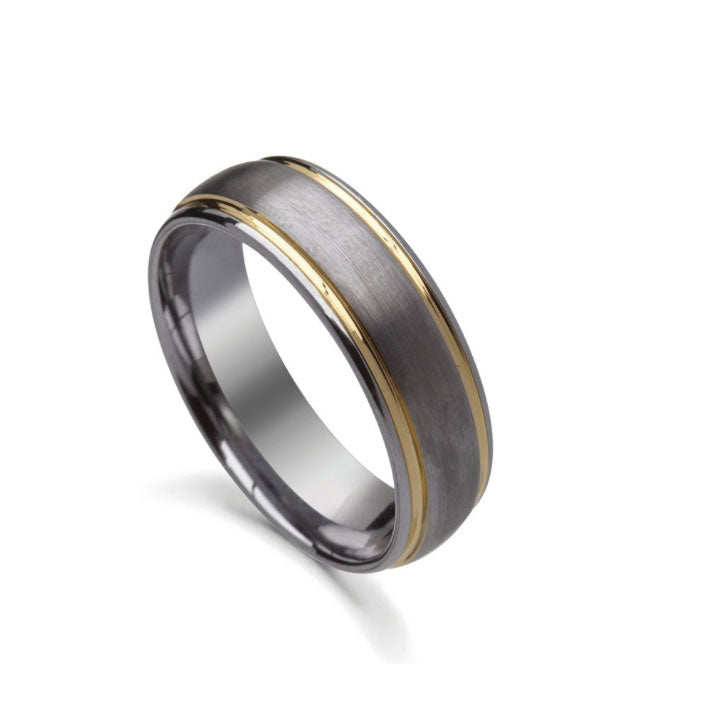Blaze Tungsten Matte Finish With Gold Polished Lines Ring TS