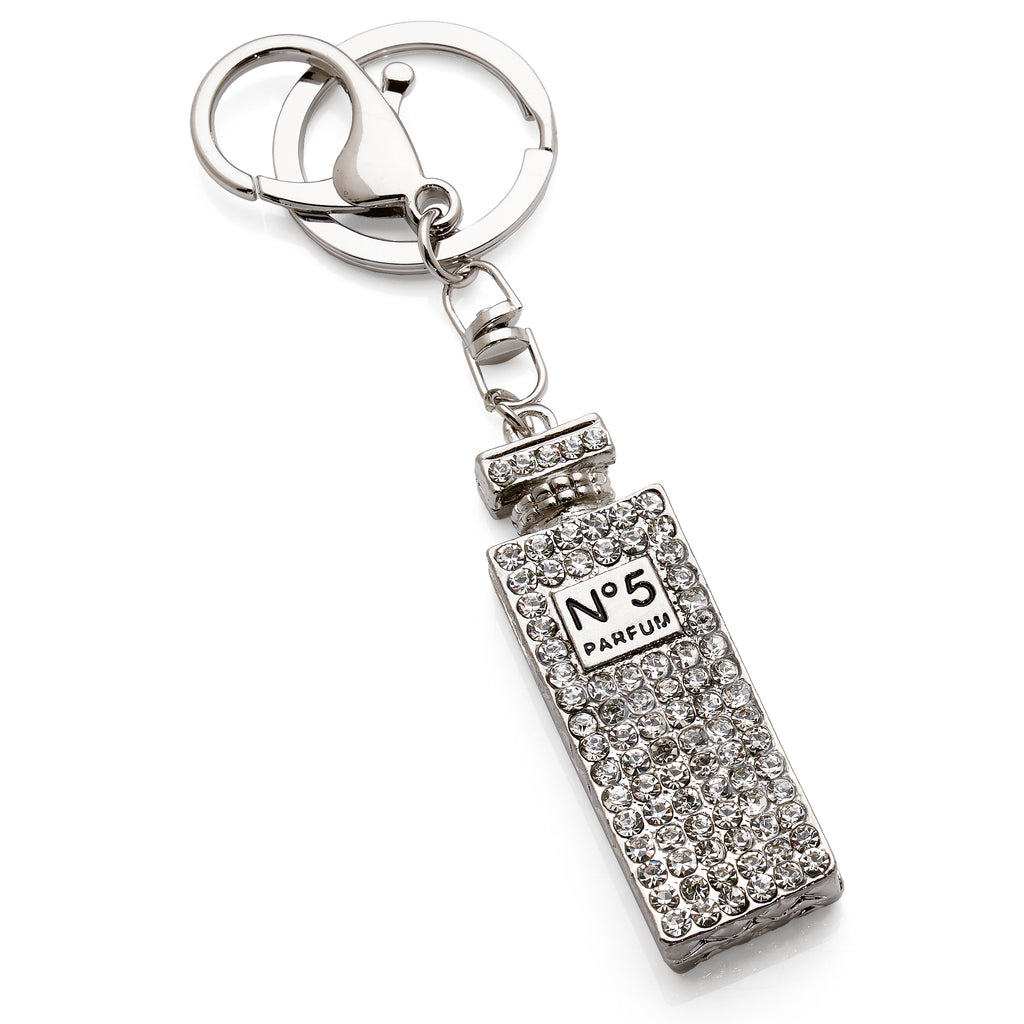 Silver Tone Crystal Perfume Bottle Keyring PKR09