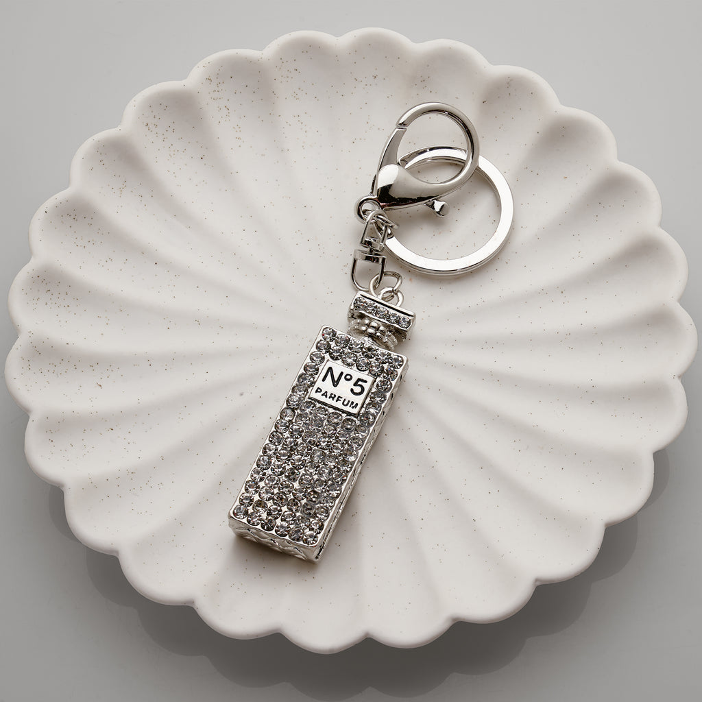 Silver Tone Crystal Perfume Bottle Keyring PKR09