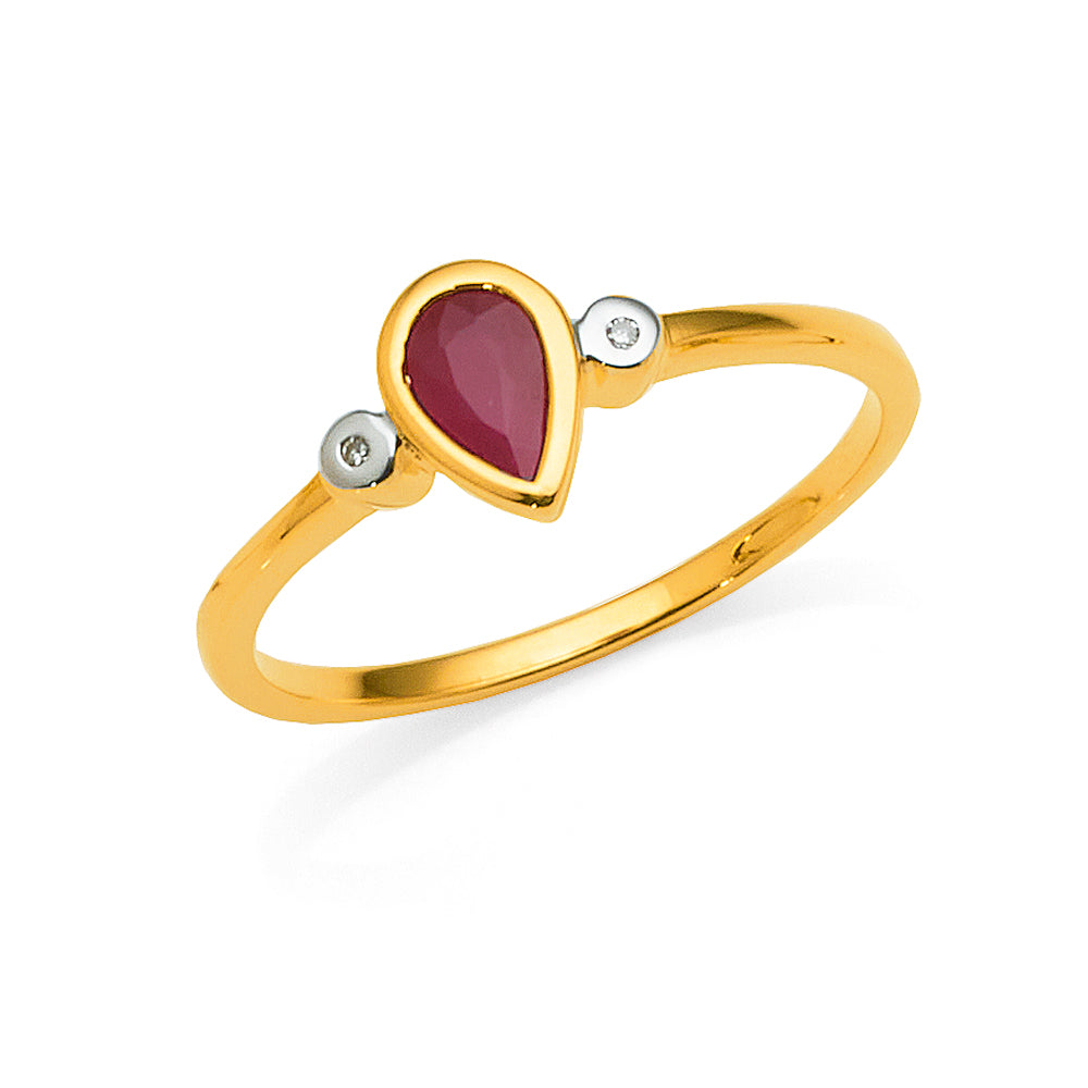 9ct Yellow Gold 6x4mm Natural Ruby & Diamond Ring