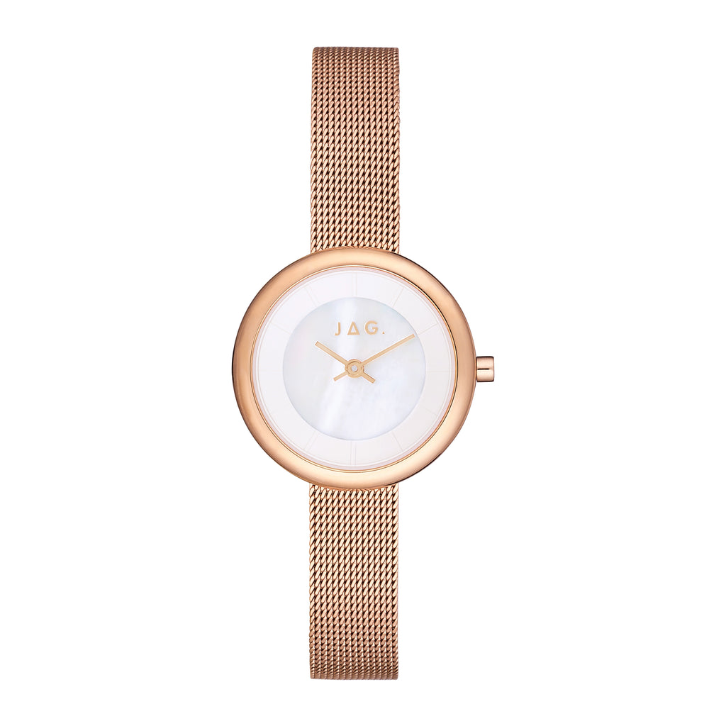 Jag 'Rachael' Rose Tone Mother Of Pearl Mesh Strap Watch J26