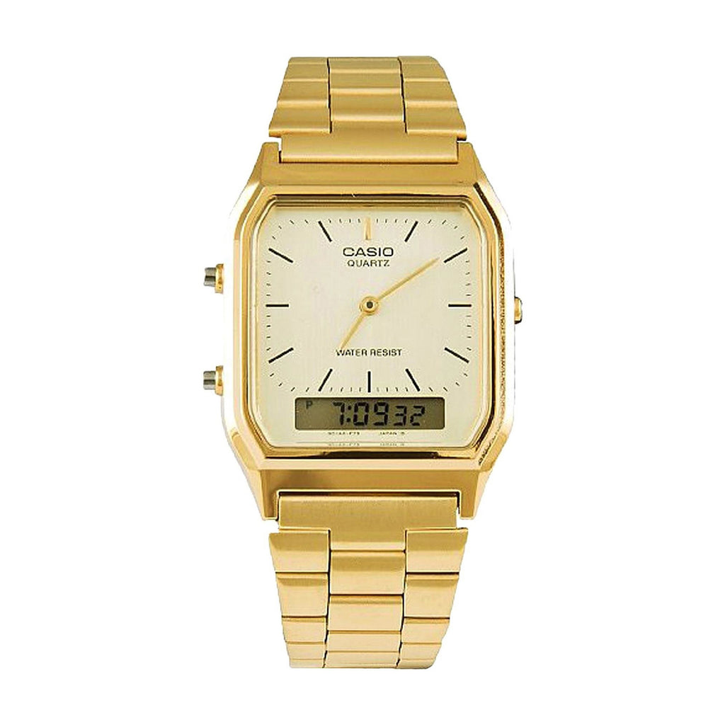 Casio Classic Gold Rectangle Dual Time Watch AQ230GA-9DS