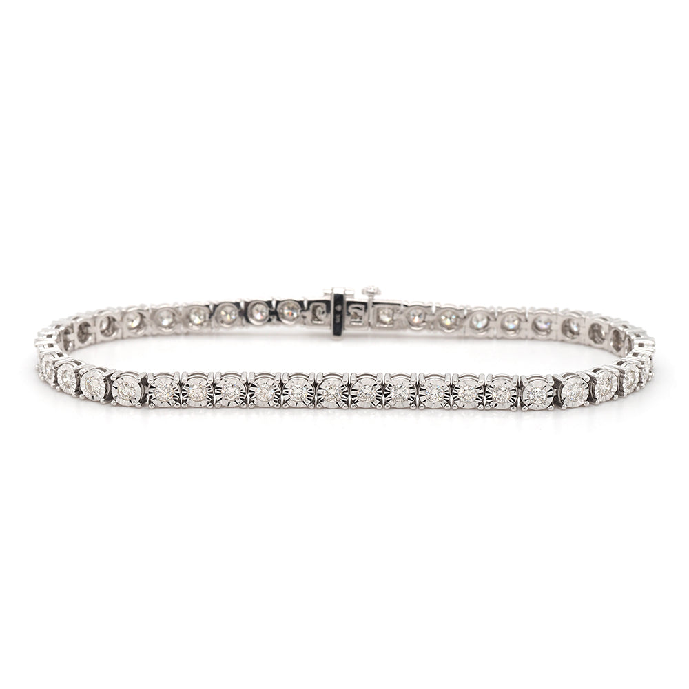 9ct White Gold Diamond Brilliant Cut Tennis Bracelet TDW: 2.