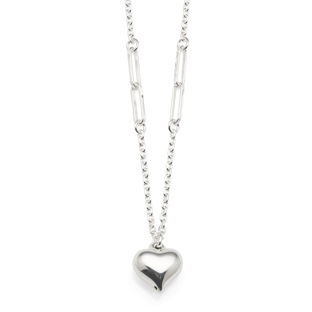 Sterling Silver Puff Heart Pendant on 45cm Cable & Paper Cli