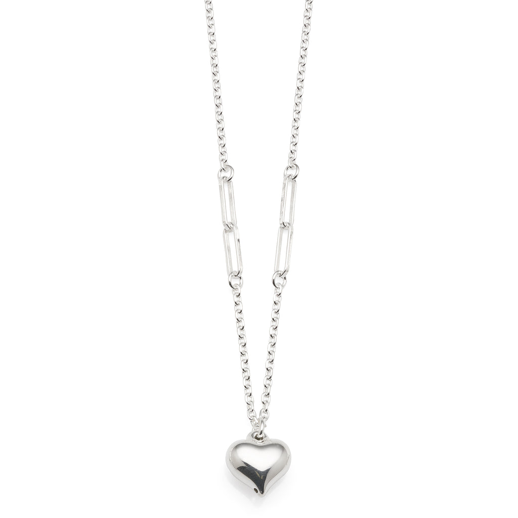 Sterling Silver Puff Heart Pendant on 45cm Cable & Paper Cli