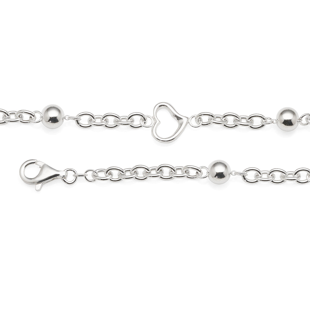 Sterling Silver Oval Belcher, Open Heart & Ball Bracelet