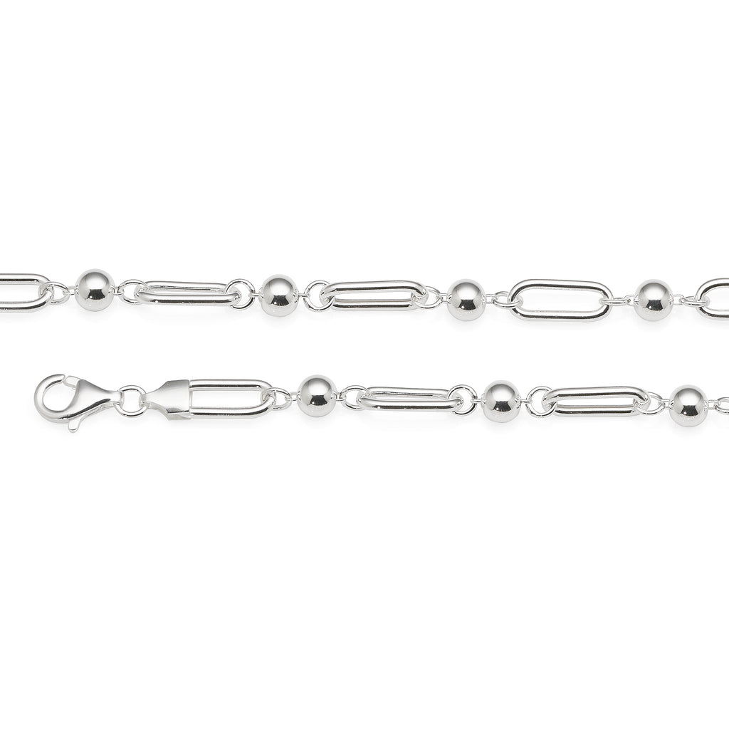 Sterling Silver Alternating Elongated Oval & Ball Link 19cm