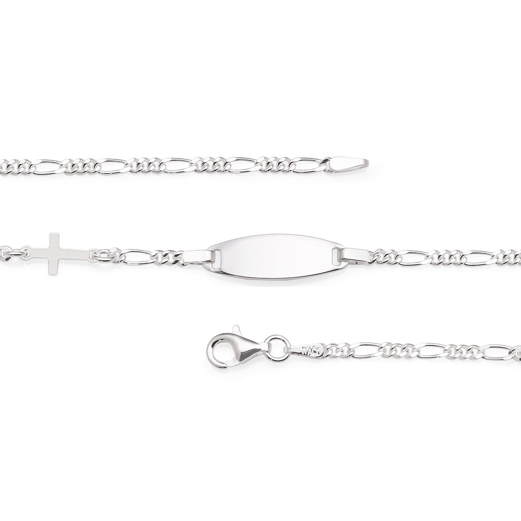Sterling Silver Children's Cross & ID Figaro Bracelet