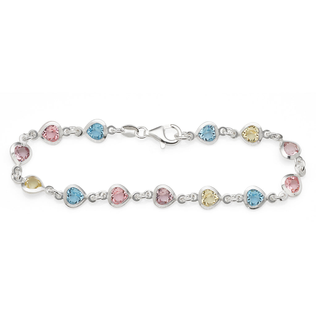 Sterling Silver Multi-Coloured Heart Bracelet