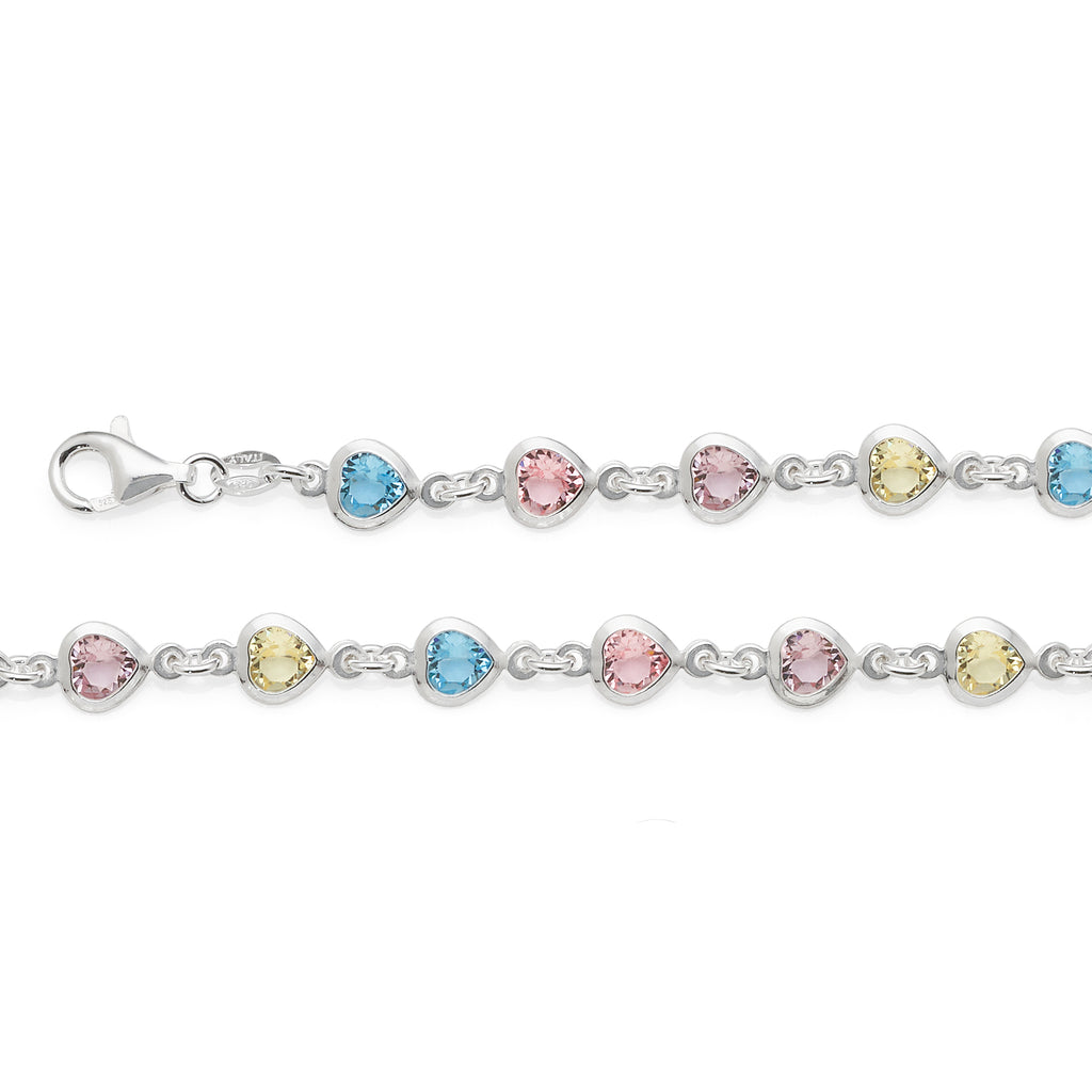 Sterling Silver Multi-Coloured Heart Bracelet